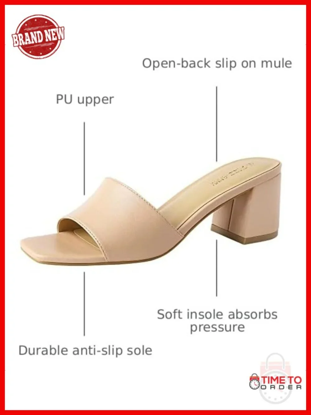 Women's Square Open Toe Low Block Heel Sandals Slip On Mules Comfortable Dress